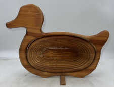 Vintage Wood Collapsible Duck Bowl 15x10 Brown Quebec Art Plus Signed Home DECOR
