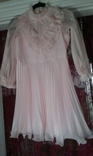 Vtg Merry Girl Pink Party Dress USA Union Pretty Sheer Size 10 Pleated Retro