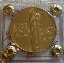 100 Lire Fascio Fascione BB+ Moneta Oro 900/000 Anno 1923 Periziata RARA