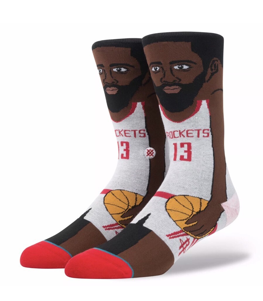 STANCE x JAMES HARDEN HOUSTON ROCKETS CARTOON SOCKS THE BEARD sz L