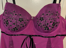 Linea Donatella Babydoll Lingerie Sheer Purple Padded Underwire Lined Size XL
