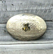 Bronc Riding Cowboy Dress Belt Buckle Western Pressed Metal Vtg 80s USA .B45