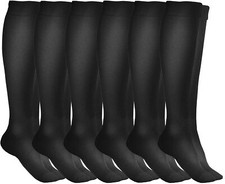 6 PK Yacht  Smith Womens Knee High Socks, Cotton, Flat Knit, Solid Colors Black