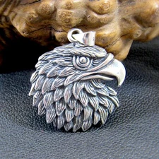 Solid 925 Sterling Silver Patriotic American Bald Eagle Head Pendant - Unisex