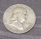 Silver 1952 d Denver Mint Franklin Silver Half Dollar 1/2 dollar .50 cents