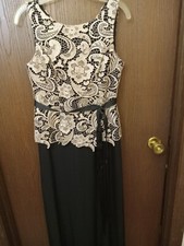 Alex Evenings  Beige Lace with Black Sleeveless Formal Evening Dress Gown Sz 6