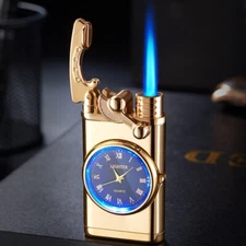 New Lighter With Electric Watch Rocker Arm Automatic Ignition Straight Blue Flam