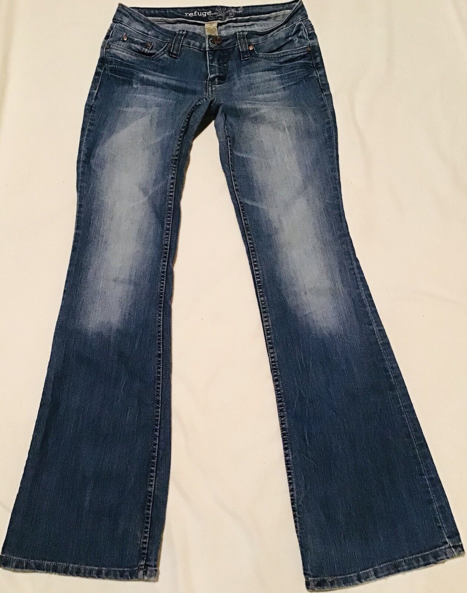 REFUGE JEANS WOMENS SZ 7L FRAYED BOTTOM 10” BELLS DISTRESSED RN#101331