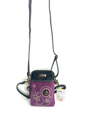 CHALA Purple Vegan Leather Studded Mini Crossbody Bag Wristlet Bronze Charm NWT
