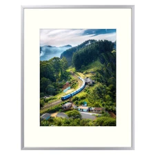 11x14 Aluminum Photo Frame Ivory Mat for 8x10 Pictures Artworks Posters, Silver