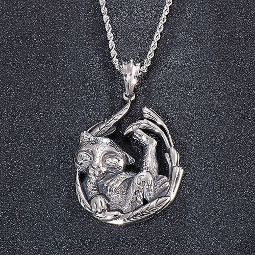 Mens Stainless Steel Small Tiger Shape Pendant Necklace For Mens Chain - Picture 7 of 10
