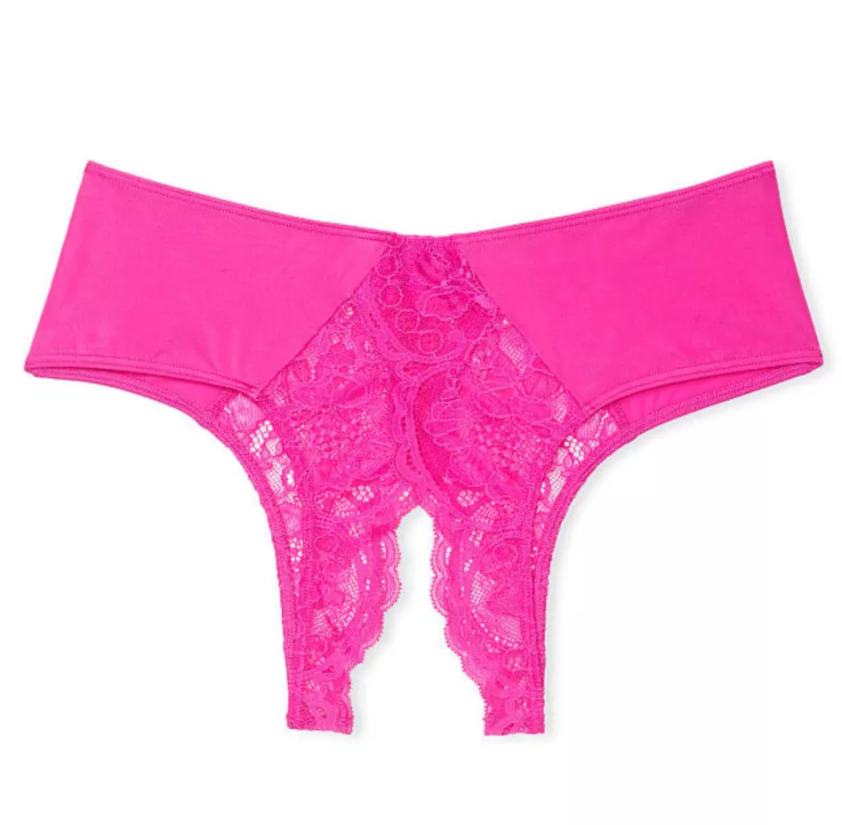 NEW Victoria's Secret Overt Open Panty Size S Hot Pink Overt Crotchless  Panties