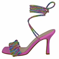 Womens 2024 Chic Open Toe Multicolor Diamante High Heel Lace Up Sandal Shoes GEI