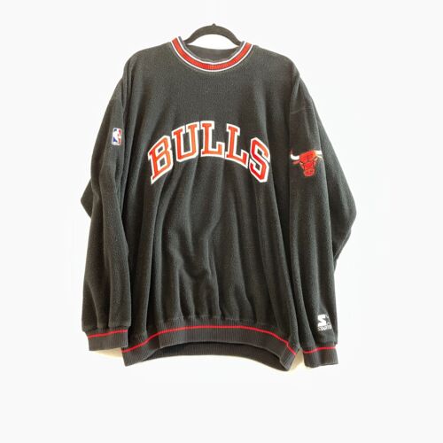 Starter Chicago Bulls NBA Sweatshirt Men Size XL Black Crew Neck Long Sleeve - Picture 1 of 10