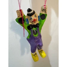 Vintage Paper Mache Parachute Happy Clown Multicolor