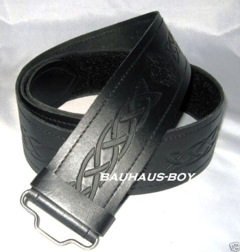 KILT BELT SCOTTISH CELTIC WEAVE EMBOSSED BLACK LEATHER sizes SMALL to XX-LARGE - Picture 1 of 2