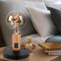 Tischleuchte Leselampe Nachttischlampe Holz-Optik Schwarz Retro Beistellleuchte