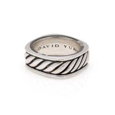 David Yurman Sterlingsilber 9,3 mm breiter quadratischer Kabel Bandring Auflösung