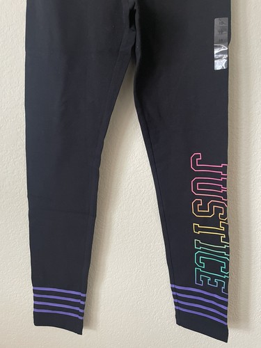 Justice Black Rainbow Ombre Striped High Waist Full Length Leggings Size 10 - Picture 3 of 5