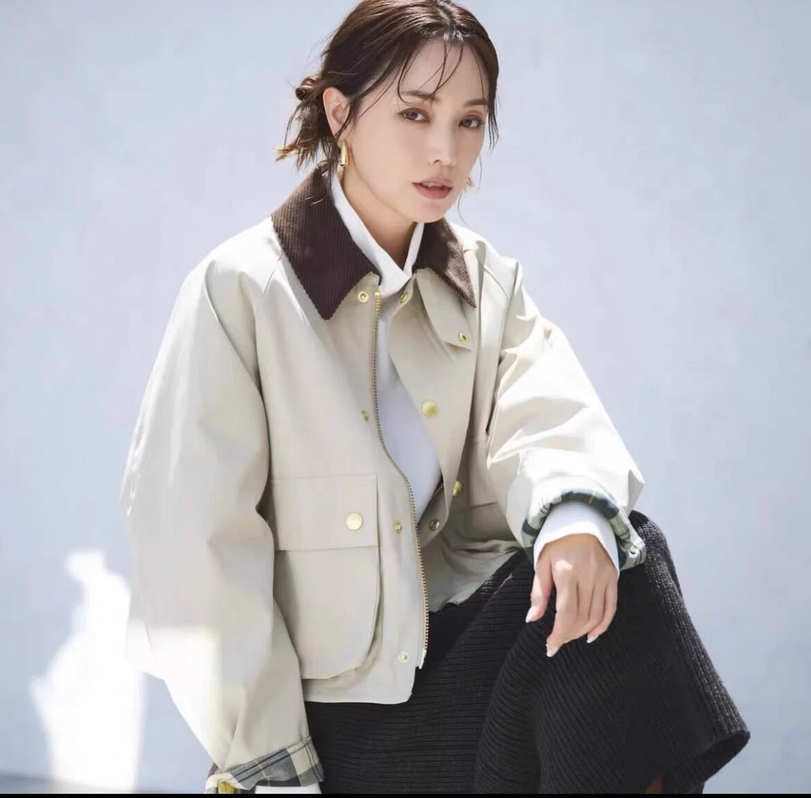 OFF WHITE Barbour Cappotto Primavera Autunno Senza Cera Giacca Corta Trench Cappotto Taglia Unica Sconto