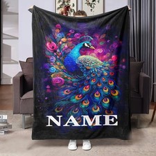 1pc Personalized Peacock Flannel Blanket C Vibrant Colorful Design, Soft  Coz