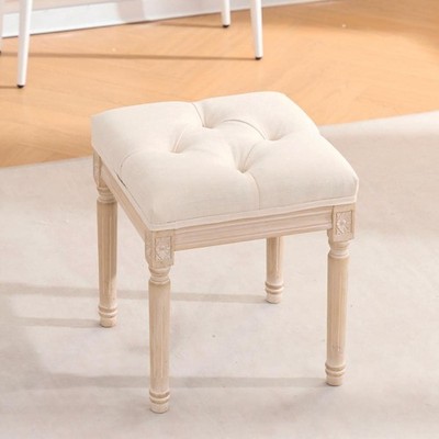 French Style Bench, Linen Fabric Entryway Bench, Upholstered Tufted End of Bed B
