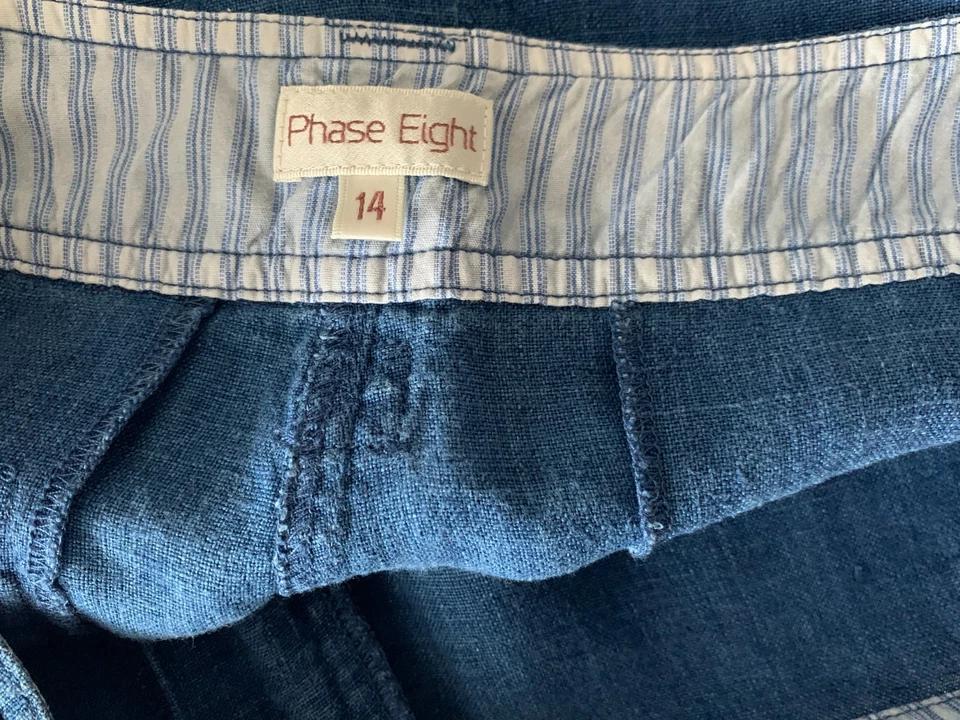 Phase Eight Blue 100% Linen Wide Leg High Rise Trousers Size 14 Long 33" - Image 2 of 4