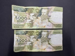 Portugal 5 000 Escudos Vintage Banknote Set (2) LOT: 0111 014