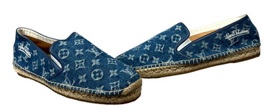 Louis Vuitton Bidart Women 10M Flat Blue Denim Monogram Espadrille Slip On Shoes
