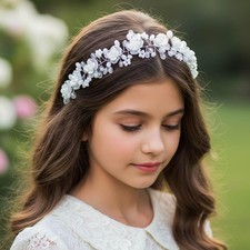 Campsis Flower Girls Hair Accessories, White 1 Count Pack of 1 ,