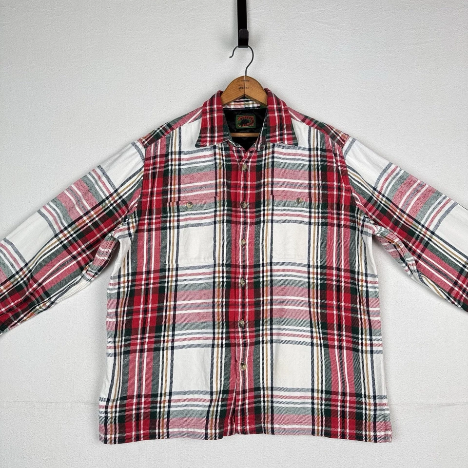 Boston Traders Shirt Jacket Men’s XL White Red Green Plaid Flannel Lined Shacket - Image 3 of 4