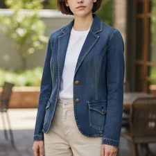 Levis Blazer Jean Jacket Womens Sz Medium Blue Denim Coat Stretch