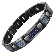 Mens Blue Carbon Fiber Titanium Magnetic Bracelet Adjustable