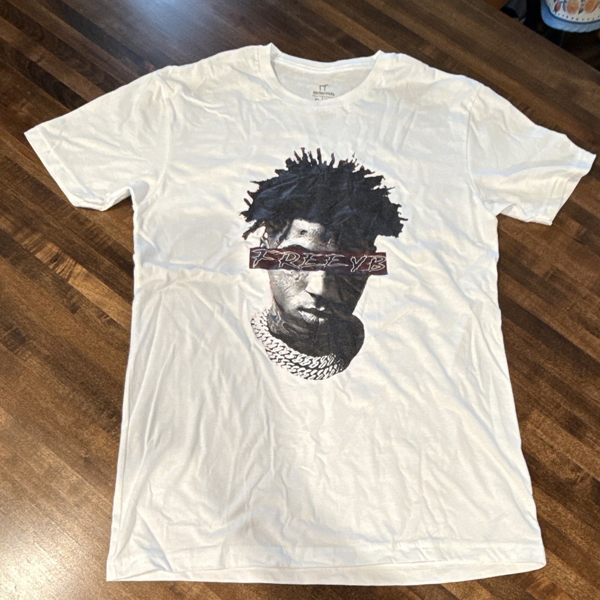 Sticker Mule Men's White YoungBoy Never Broke Again Graphic Knit Tee Shirt S