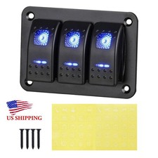3 Gang Toggle Rocker Switch Panel Usb Car Boat Marine Rv Truck Blue Led 12v-24v