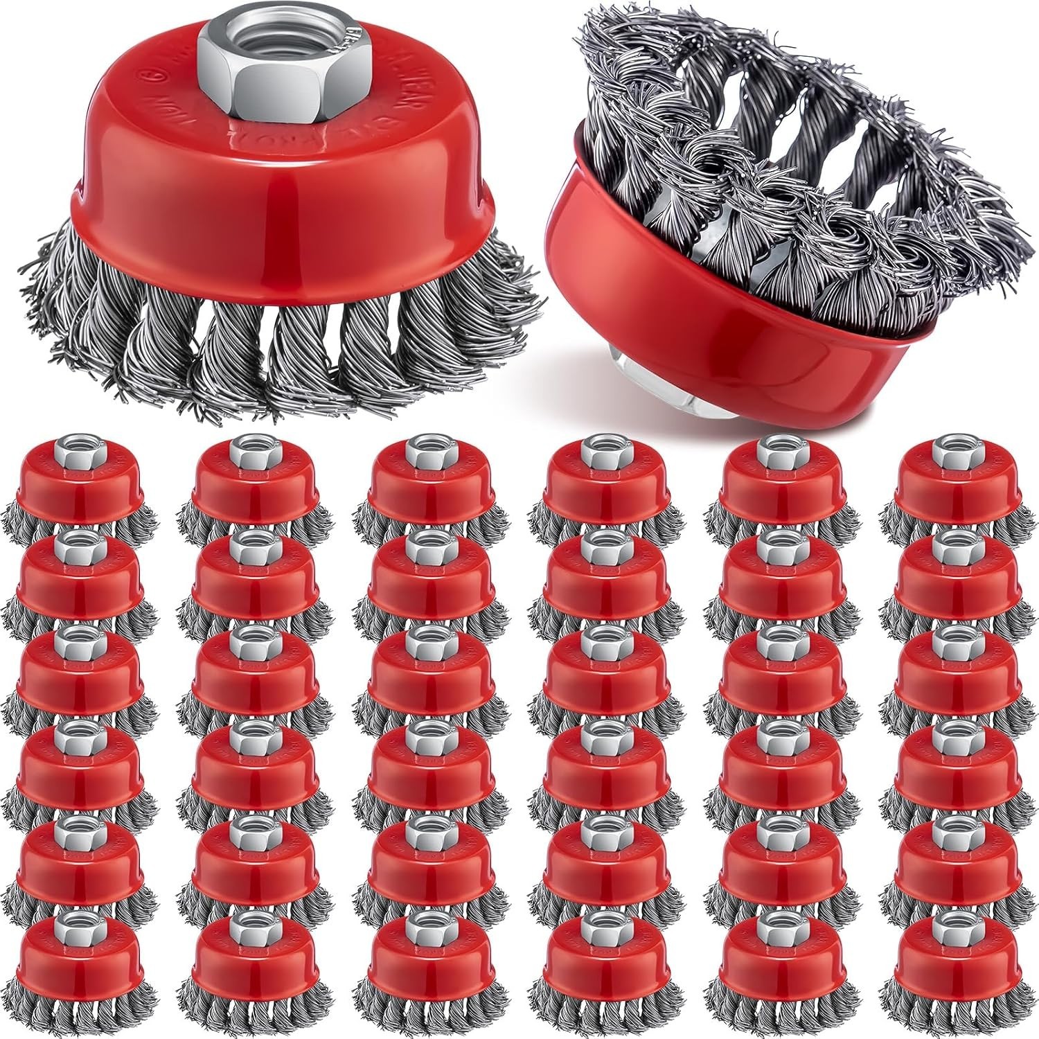 36 Pcs 3 Inch Wire Wheel Cup Brush with 5/8"-11 Threaded Arbor for 4 1/2 Angle G