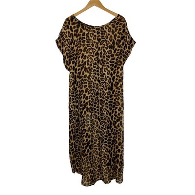 Womens ChaCha Vente XL Sheer Animal Print High Low Dress Brown Black Beach
