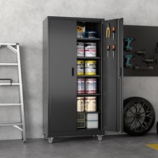 Steel Storage Tool Cabinet with 5 Adjustable Shelves and Pegboard for Garage