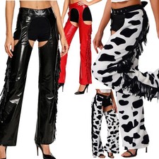Women Cowboy Chaps Cowgirl Casual Pants Halloween Bottomless Trousers Cosplay