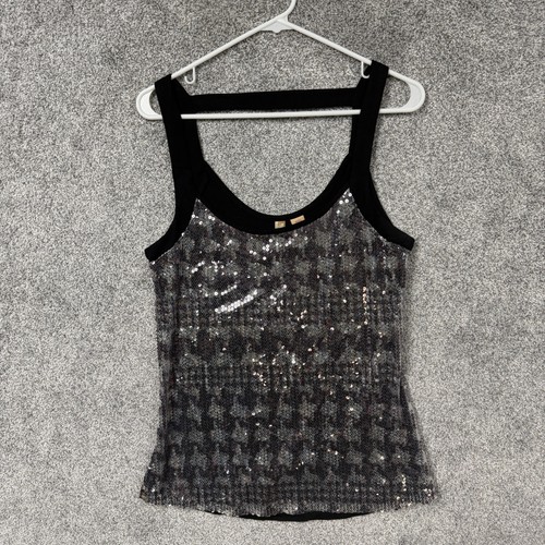 Eyeshadow Tank Top Juniors L Black Silver Sequin Cami Check Houndstooth Alt Girl