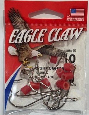 10 ct Pack Trailer Fishing Hooks # 2/0 Nickel Eagle Claw  O'Shaughnessy w/ stops