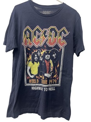 AC/DC Shirt Mens Medium Navy World Tour 1979 Highway To Hell Rock Graphic Tee