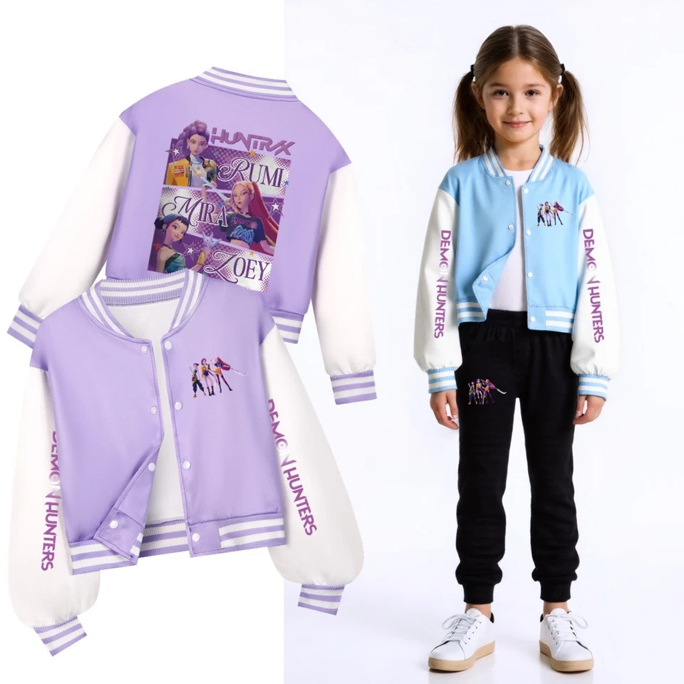 Kids KPOP Demon Hunters Jacket Baseball Coat Casual Top Pants Outfits Xmas Gifts - Image 3 of 4