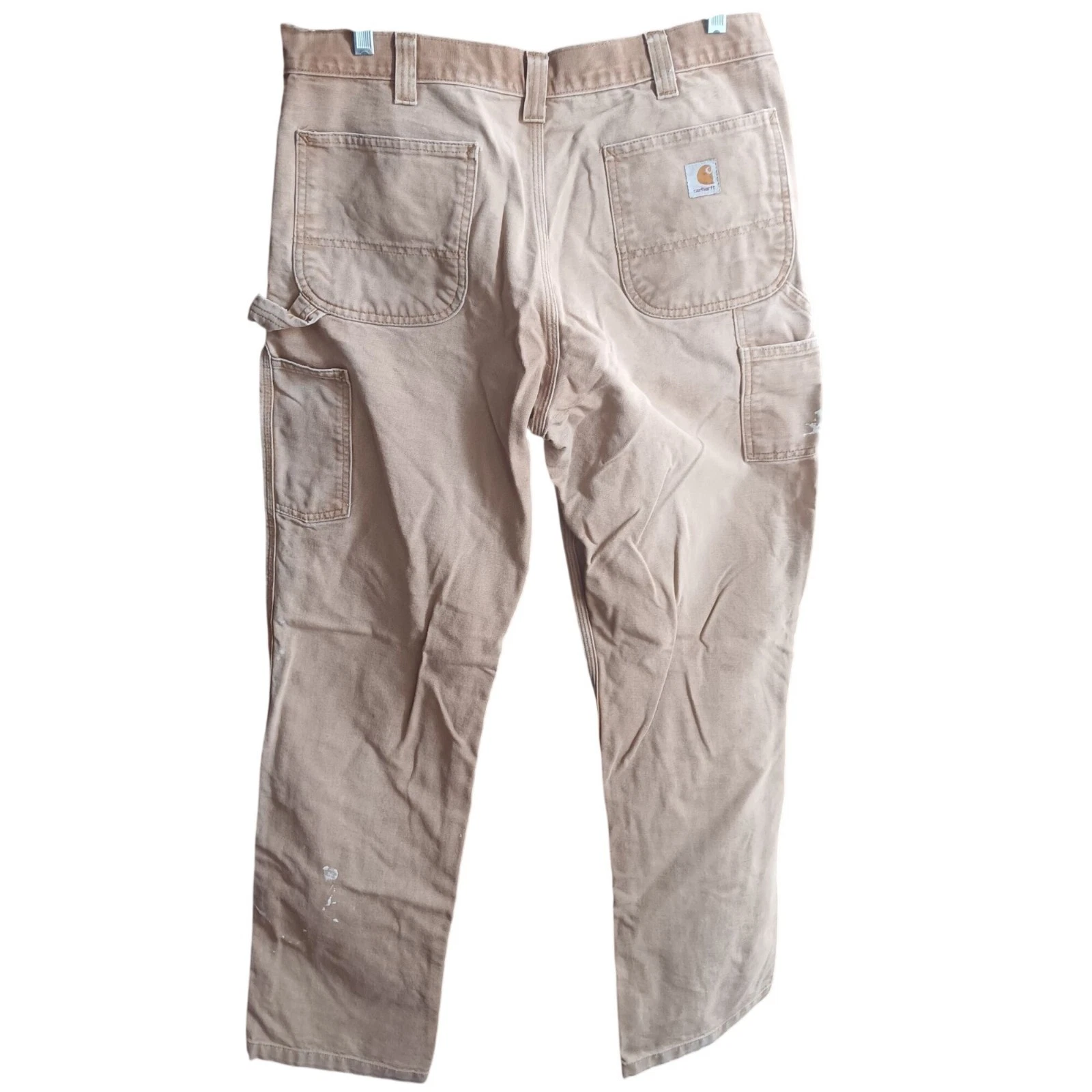 36x36 Vintage 90s Carhartt Work Pants Tan Canvas Cotton Carpenter Cargo Painted
