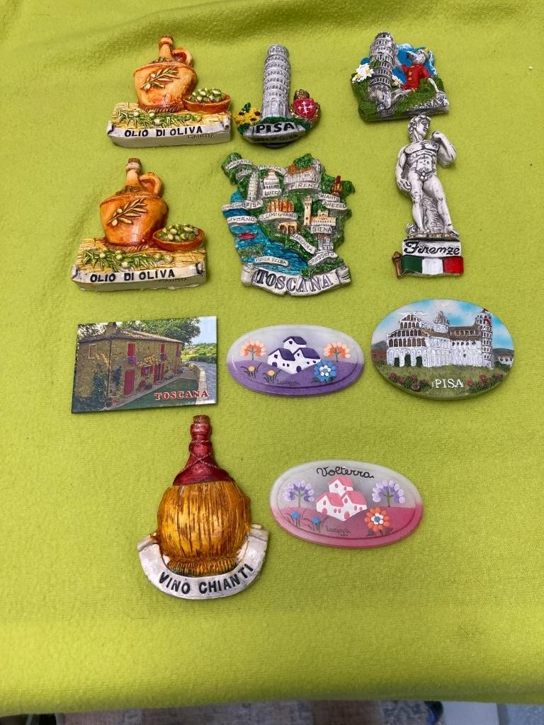 Italian Vtg Lot Of 11 Refrigerator Magnets Featuring Toscana-Pisa-Olio Di Oliva