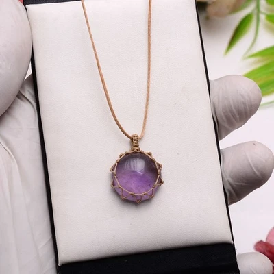 Ushaqgems Handgefertigte Natürliche Amethyst Boho Makramee Anhänger Halskette - Bild 1 von 4