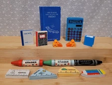Vintage School Supply Crayon Calculator Notebook Scissors Novelty Eraser Lot