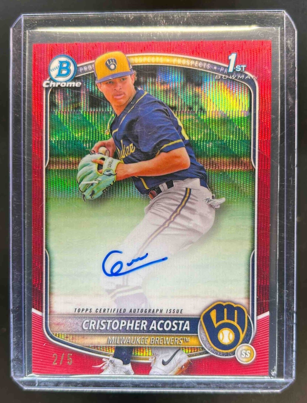 2025 Bowman Chrome Cristopher Acosta Auto Red Wave Refractor 1st #2/5