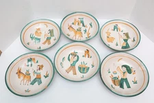 VTG Set 6 Vietri Italy C.E.R. Hand Painted Pasta Bowls Folk Peasant Scenes Rare