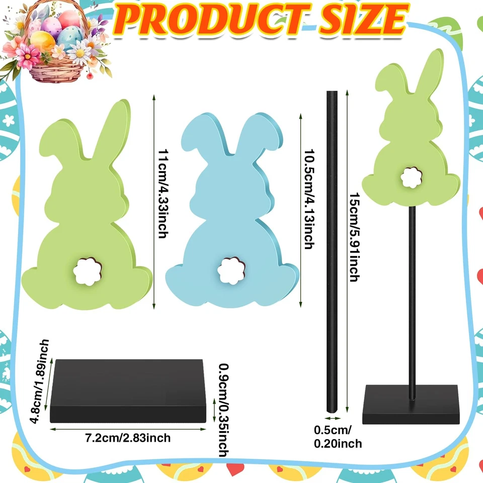Mesa de pie de Pascua de madera decoración, conejito, huevo, conejo, bandeja en niveles, letrero Foto 3 de 4